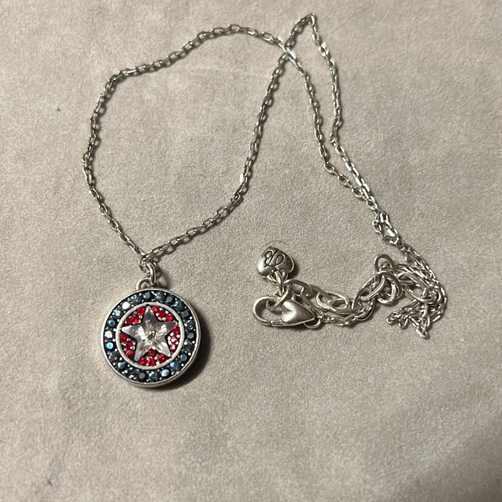 Brighton Americana Patriotic American Flag Red Blue Swarovski Crystal Necklace